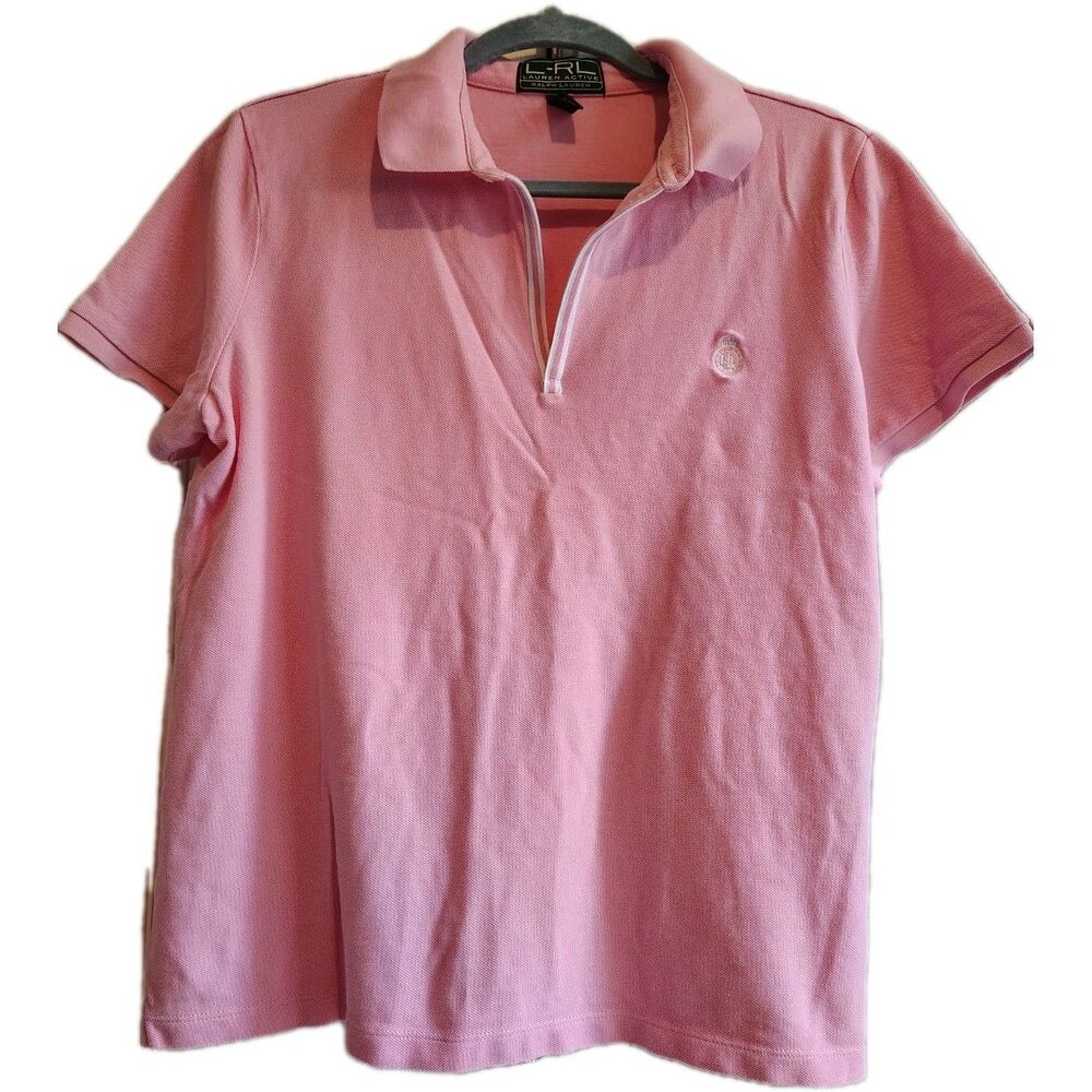 Lauren Active Ralph Lauren Pink Short Sleeve V-Neck Polo Shirt L/G Perfect
